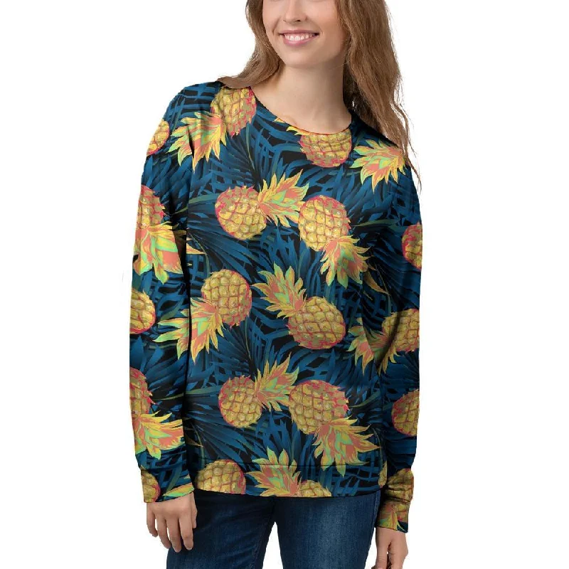 Golden Pineapple Edm Hawaiian Print Women's Sweatshirt Hoodie with Ribbed Neckline Snug Warm