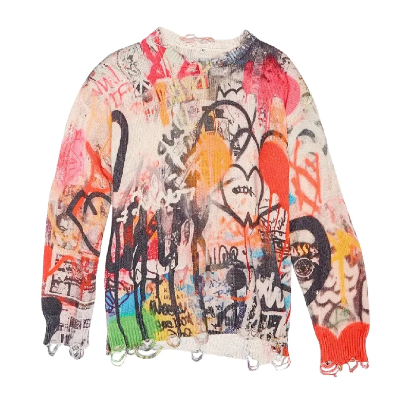 Graffiti Boyfriend Sweater Zippered Buttoned Snapped