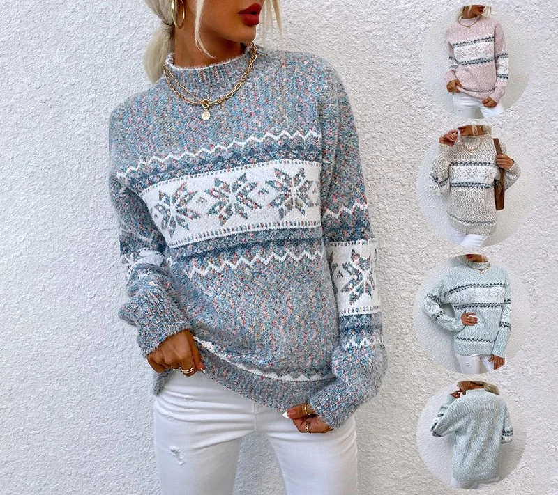 Half Turtleneck Snowflake Sweater for Women Layered Multi-layer Single Layer