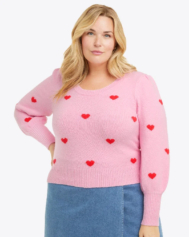 Puff Sleeve Heart Sweater in Pink Modern Contemporary Chic