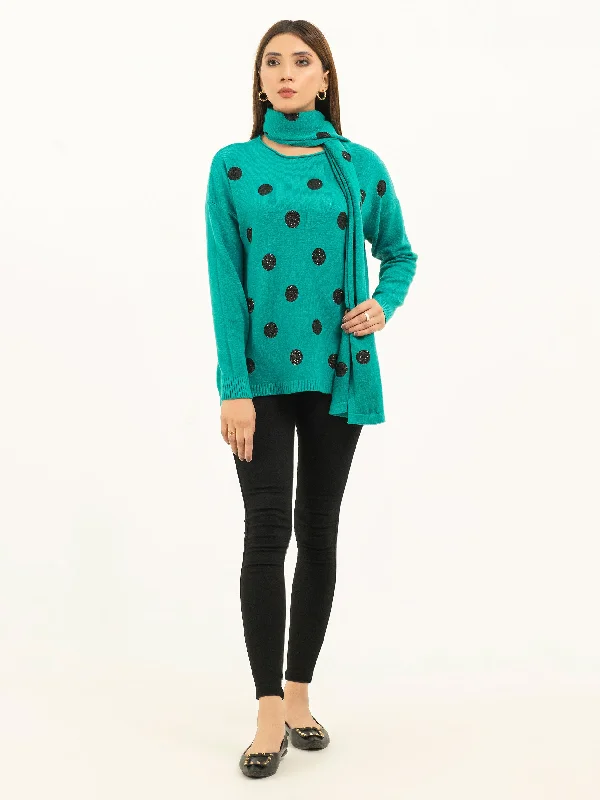 Polka Dot Sweater and Scarf Zippered Front Buttoned Front Snap Front