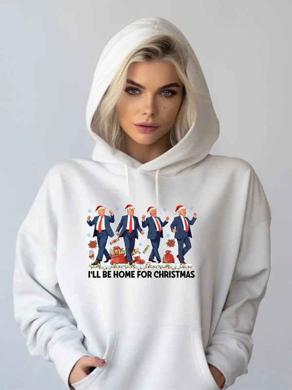 I'll be Home For Christmas Dancing Graphic Hoodie Hoodie with Toggle Buttons Decorative Unique