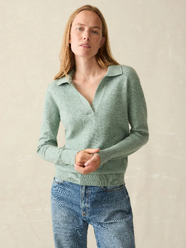 Jackson Sweater Polo - Jadeite Heather Silk Blend Satin Velvet