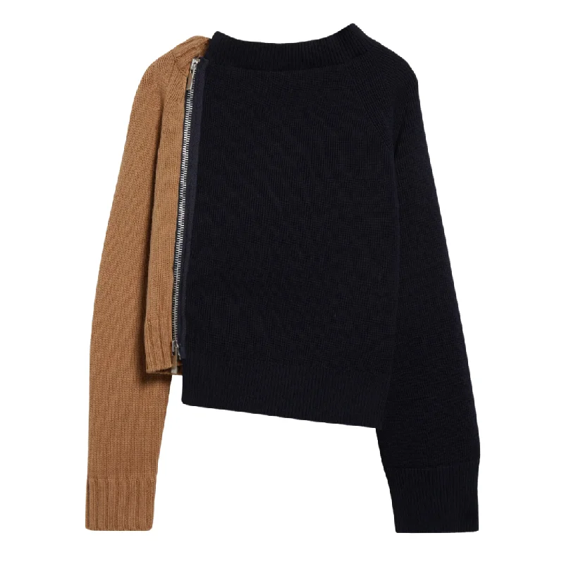 Knit Zip Sweater - Color block Terry Terry Cloth Terry Knit