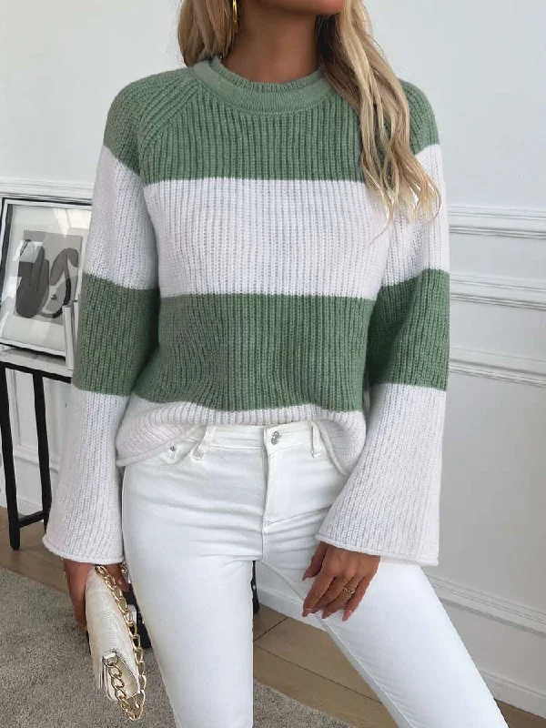 Knitted Colorblock Striped Pullover Sweater Striped Floral Plaid