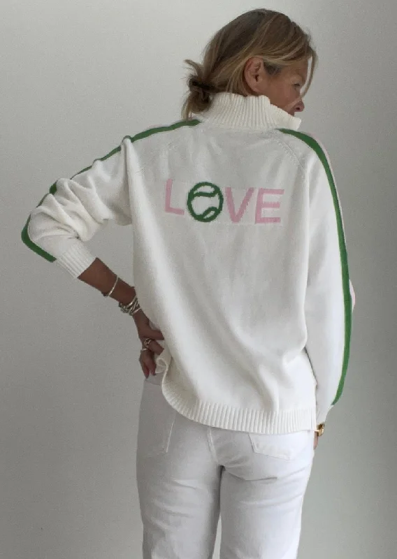 Love Tennis 1/2 Zip Pullover Sweater Modern Contemporary Chic