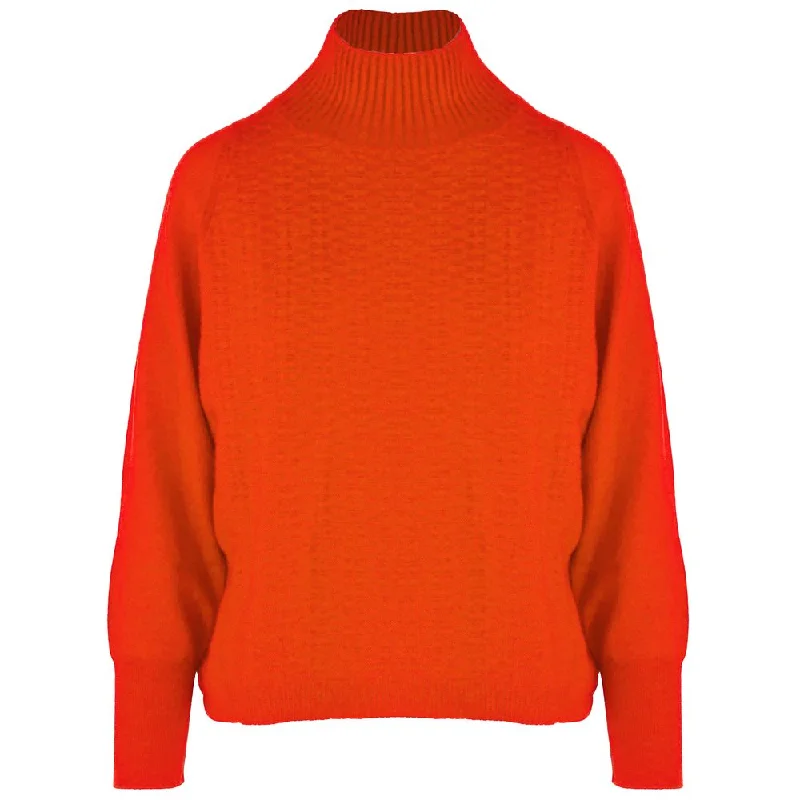 Malo Orange Cashmere Sweater Turtle Neck Boat Neck Asymmetrical Neck