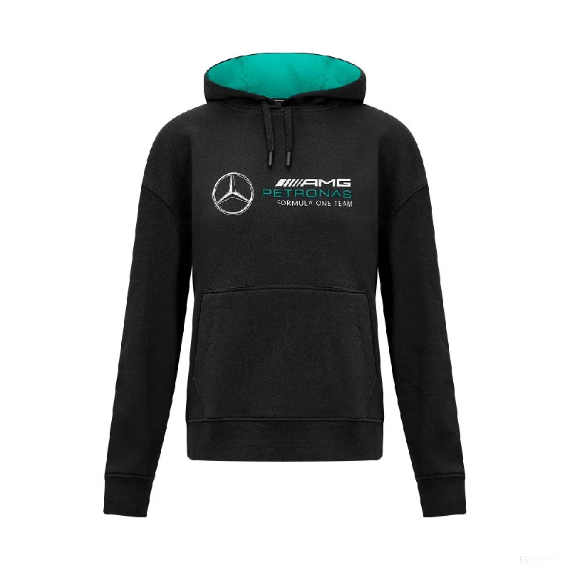 Mercedes Womens Oversized Hoody, Black Hoodie with Zipper Placket Modern Functional