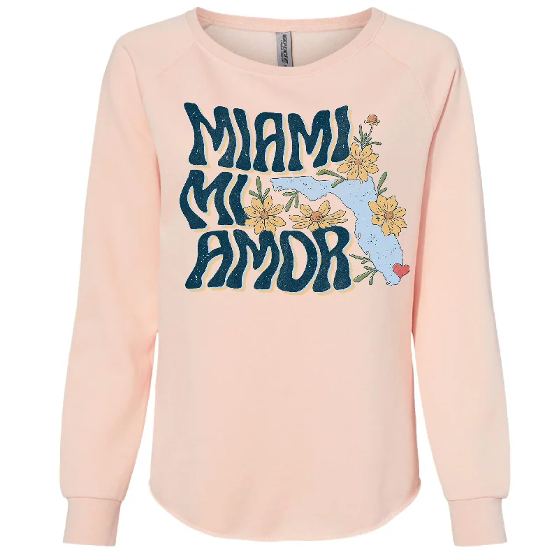 Miami mi Amor Florida Crewneck Sweatshirt Hoodie with Hem Lace Feminine Delicate