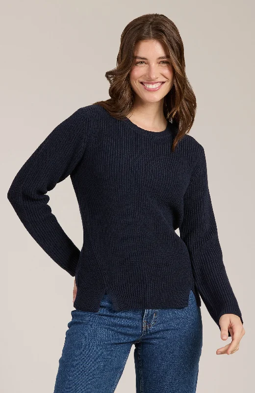 Mineral Wash Crew Neck Sweater - Navy Chenille Brocade Lace