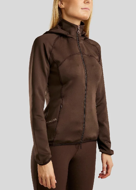 MoLiza Hoodie - Brown Hoodie with Hem Contrast Bold Stylish