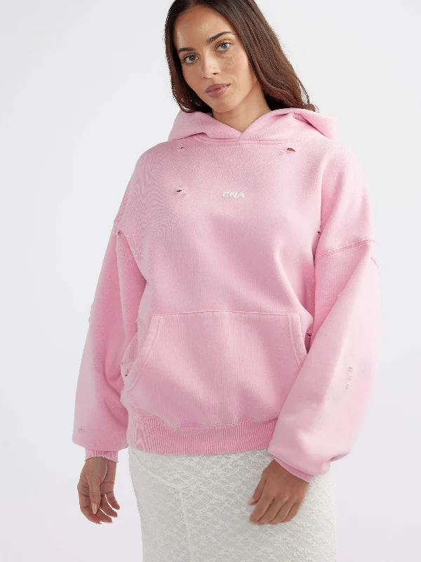 NEVE LOGO HOODIE - Washed Pink Hoodie with Drawcord Adjustable Secure