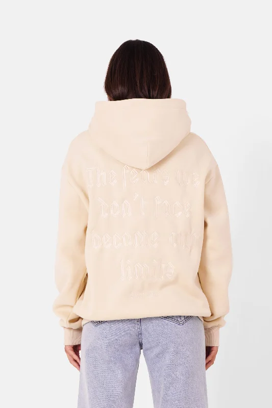 Sweatshirt logo gothique imprimé Beige Hoodie with Metallic Shiny Futuristic