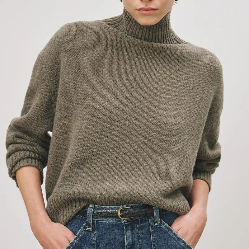 Nili Lotan - Omaira Sweater in Army Green Fitted Slim Tailored