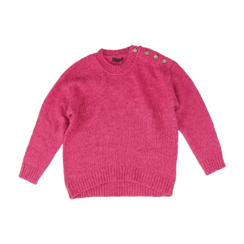 Pink Solid Crewneck Sweater Chenille Blend Fleece Blend Nylon Blend