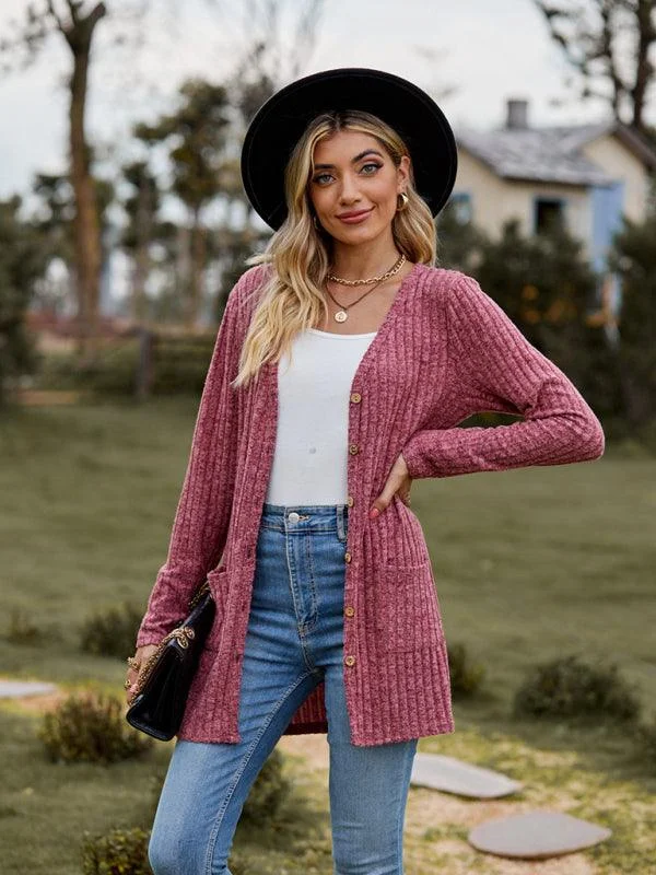 Brushed Pitted Ladies Cardigan Sweater Terry Terry Cloth Terry Knit