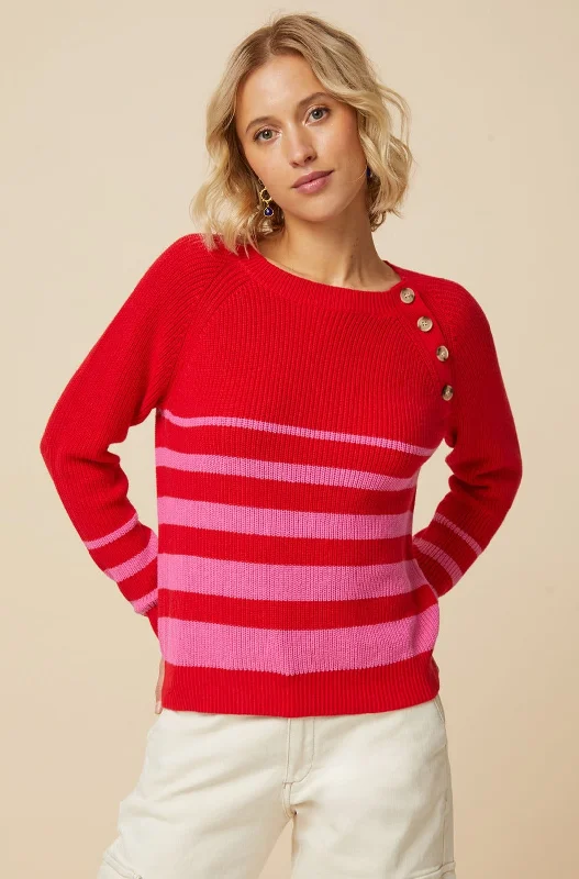 Rhia Jumper | Stripe Red/Pink Chenille Fabric Brocade Fabric Lace Fabric