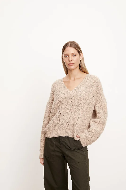 Velvet - Sade Sweater in Oatmeal Welt Pockets Slit Pockets Flap Pockets