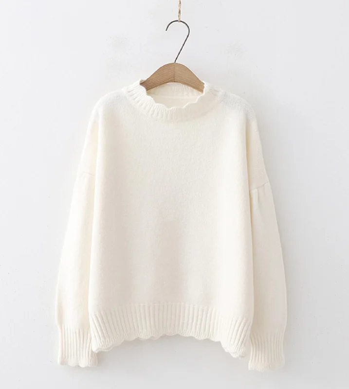 Simple round neck sweater long sleeve sweater  043 Terry Terry Cloth Terry Knit