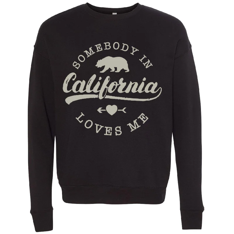 Somebody Loves Me In California Drop Shoulder Sweater Mesh Fabric Canvas Fabric Denim Fabric