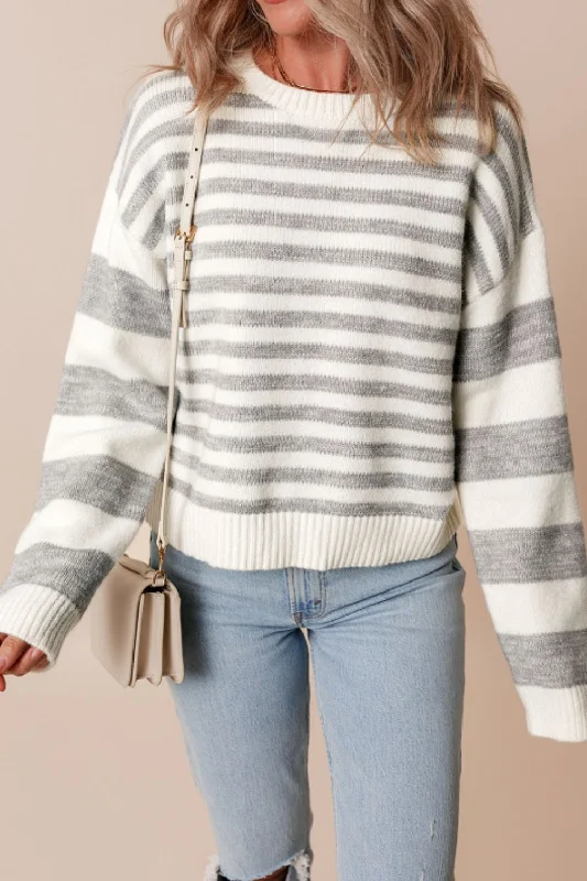 Striped Dropped Shoulder Sweater Open Front Closed Front Wrap Front