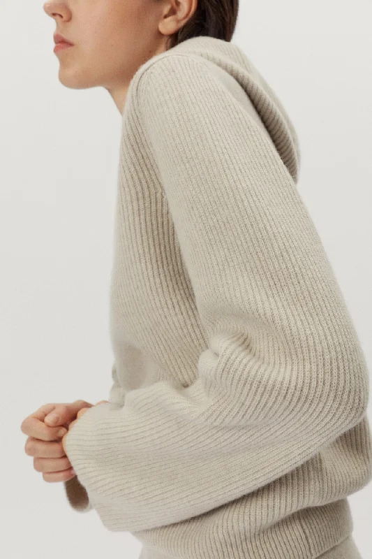 The Woolen Ribbed Hoodie Hoodie with Mock Neck Collared Structured