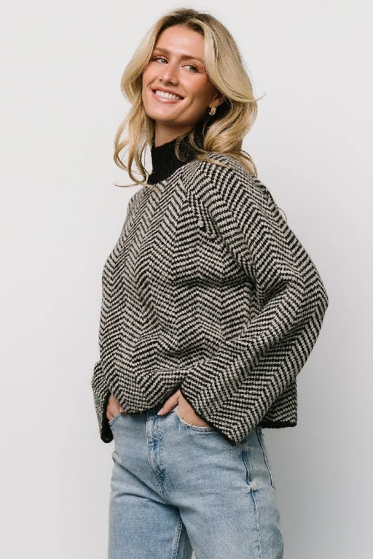 Trisha Knit Sweater | Black Stripe Elasticated Padded Insulated