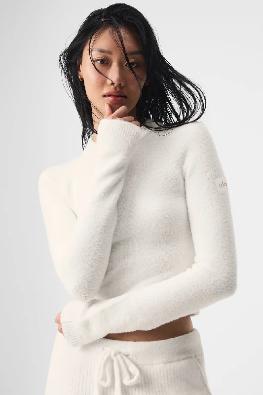 Snuggle Up Sweater Long Sleeve - Ivory Cable Knit Ribbed Knit Lace Knit