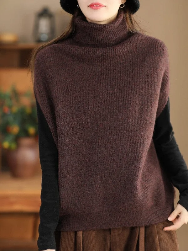 Women Spring Minimalist Knitted Turtleneck Sleeveless Sweaters Sweater Knitwear Pullover