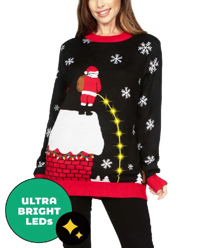 Women's Leaky Roof Light Up Oversized Christmas Sweater Collared Crew Neck Turtle Neck