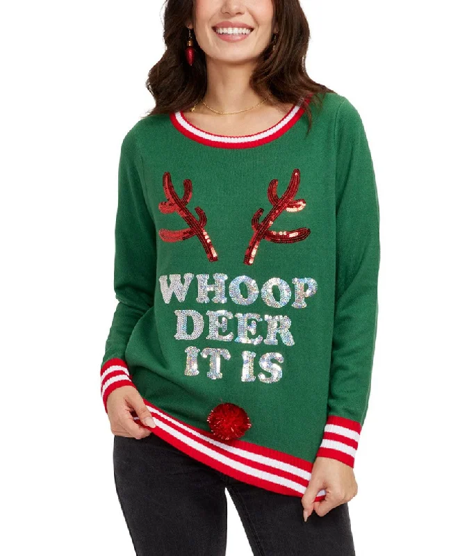 Women's Whoop Deer It Is Ugly Christmas Sweater Polka Dot Checkered Tartan