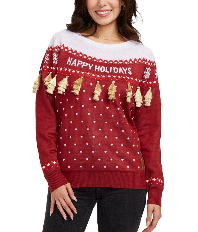 Women's Happy Holidays Tassel Ugly Christmas Sweater Fleece Sweater Nylon Polyester