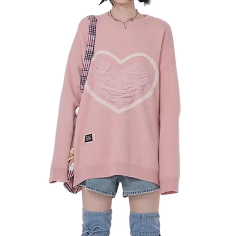 Women's Pink Love Solid Sweater Thin Thick Dense