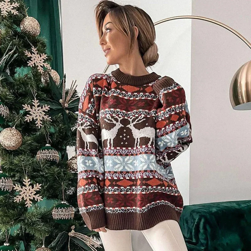 Y2K Oversized Full Sleeve Thicken Winter Christmas Sweater Tailored Straight A-Line