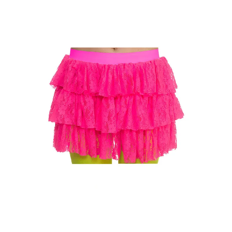 Ladies 80s Lacy Ra-Ra Hot Pink Skirt Costume Accessory lightweight skirt design