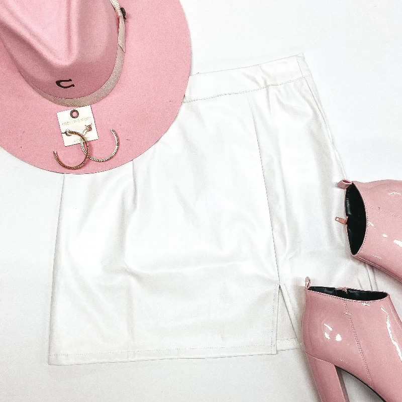 All the Buzz Faux Leather Side Slit Mini Skirt in White mini skirt trendy