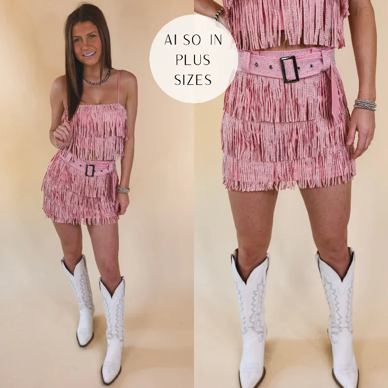 Cowboy Killer Crystal Fringe Mini Skirt in Light Pink summer skirt style