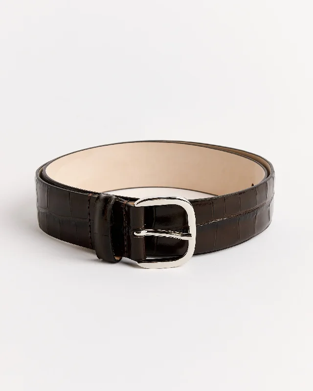 Jeanne Croco Belt in Dark Chocolate/Silver Elegant Bootcut Fit Jeans