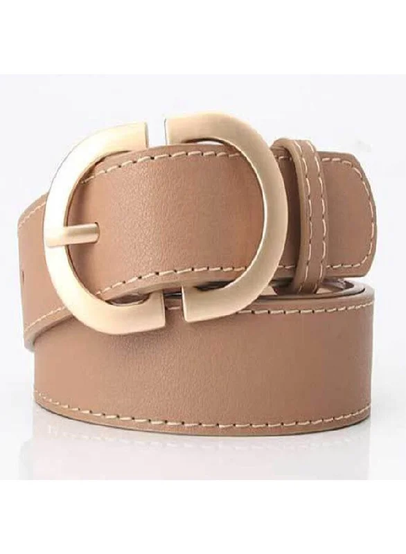 Gold Double Ring Buckle Leather Belt For Ladies, Luxury Design Casual Jeans Thin Waist Seal Leather Belt for Women Classic Blue Denim Jeans