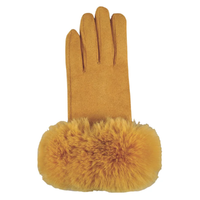 Jeanne Simmons Accessories Faux Fur Cuff Mustard Gloves (Women's) Chic Vintage-Inspired Denim Jeans