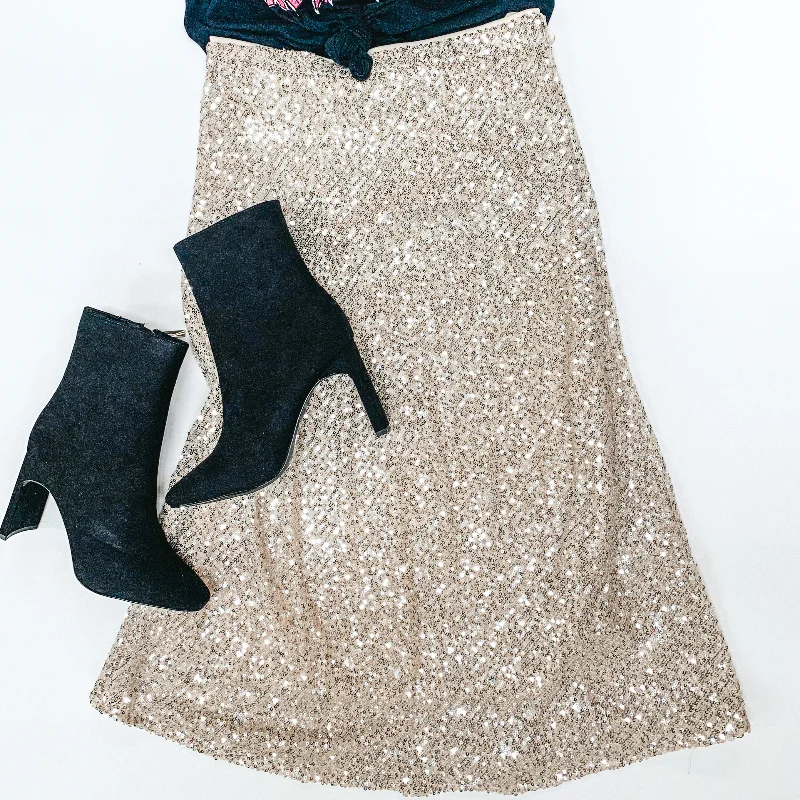 Beating Expectations Solid Sequin Midi Skirt in Ivory leather skirt bold