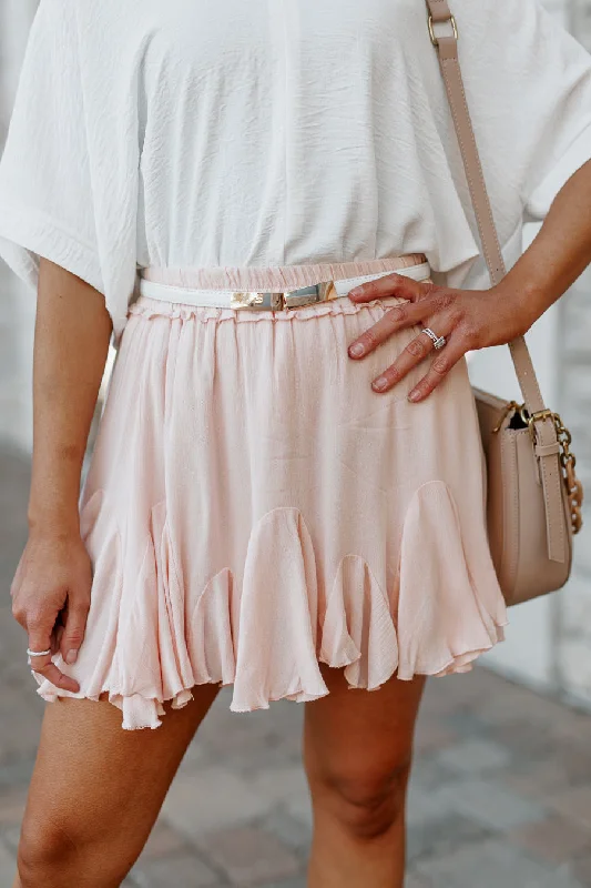 LESLY HIGH WAISTED PLEATED MINI SKIRT IN BLUSH high slit skirt