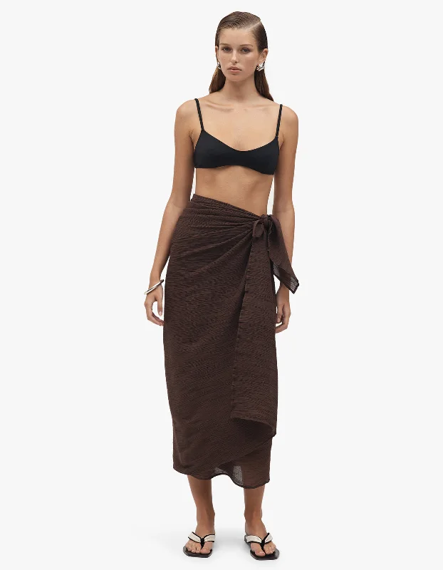 Hattie Sarong - Chocolate silk skirt lustrous