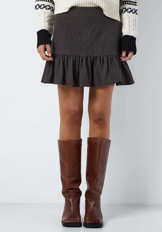 Noisy May Fespa Pinstripe Mini Skirt, Grey silk skirt lustrous