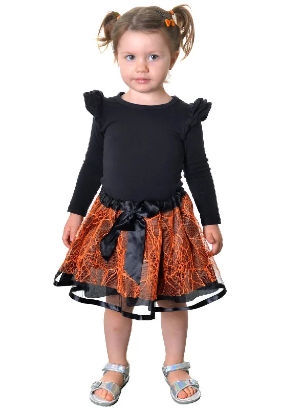 Spiderweb Kids Toddler Tutu Skirt in Orange and Black floral skirt print