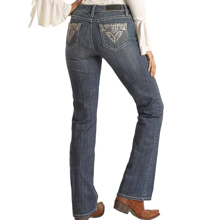 Rock & Roll Denim Women's Aztec Shine Bootcut Riding Jeans Casual High-Waisted Bootcut Jeans