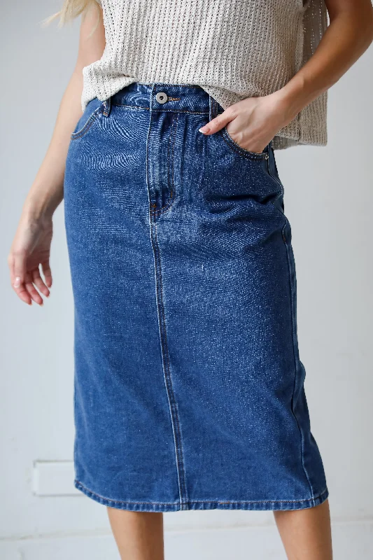 FINAL SALE - Uniquely Trendsetting Denim Midi Skirt velvet skirt luxurious