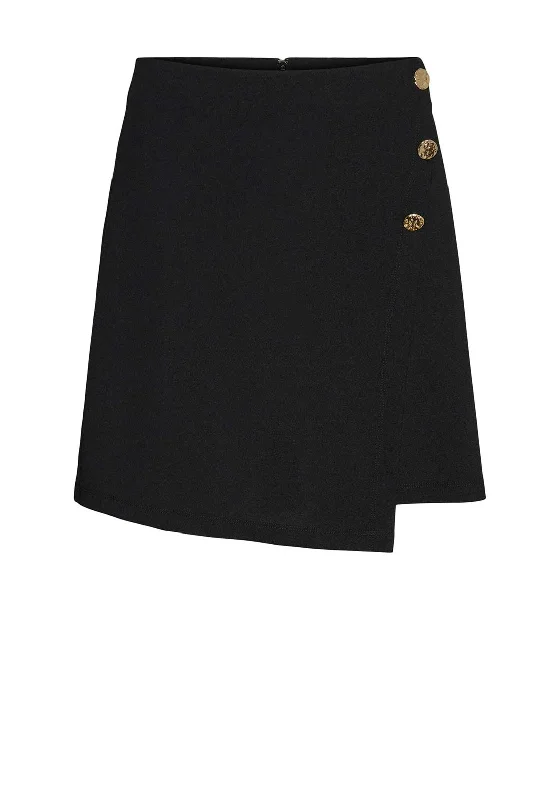 Vero Moda Enge Short Button Detail Mini Skirt, Black velvet skirt sumptuous