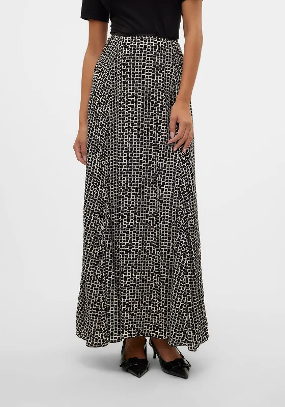 Vero Moda Aware Miranda Patterned Maxi Skirt, Black maxi skirt elegant