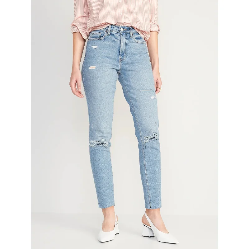 ON High Rise Boyfriend Ripped Jeans Trendy Patchwork Denim Jeans